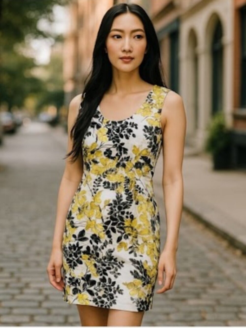 ANN TAYLOR Yellow Black Botanical Floral Print Sheath Sleeveless Dress 4P